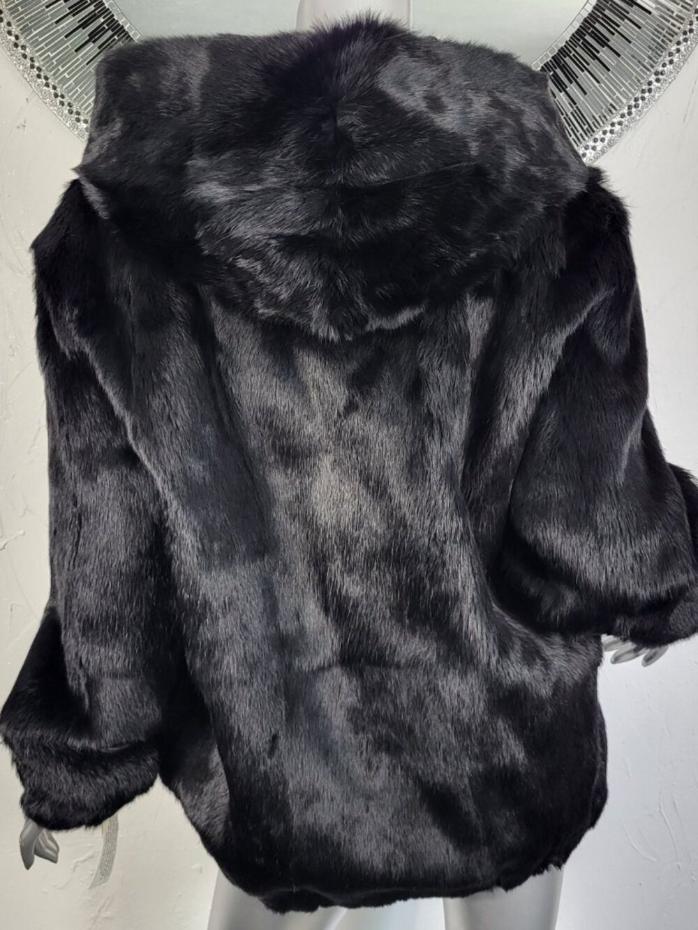 NWT~$600~ADRIENNE LANDAU~M/L~BLACK GENUINE REAL RABBIT FUR BOMBER JACKET COAT - Picture 11 of 16